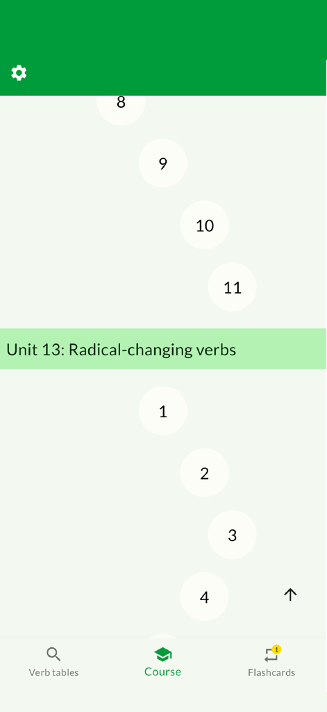 ポルトガル語動詞学習コース、レッスンパスと語幹変化動詞ユニットを表示