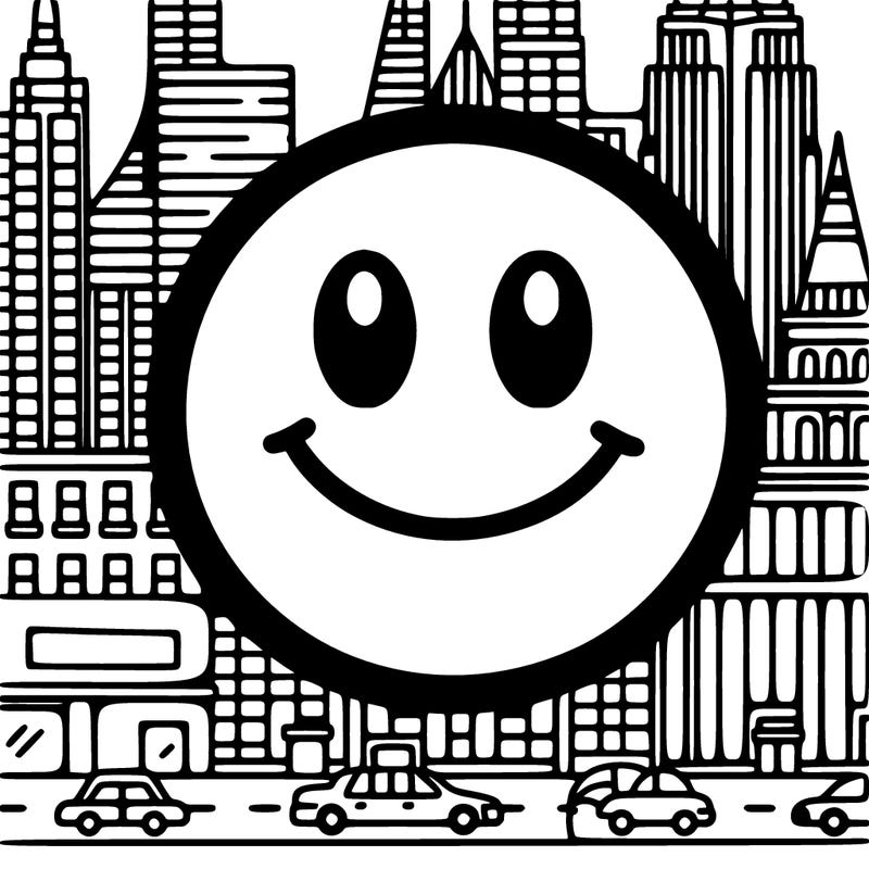 smiley face cityscape