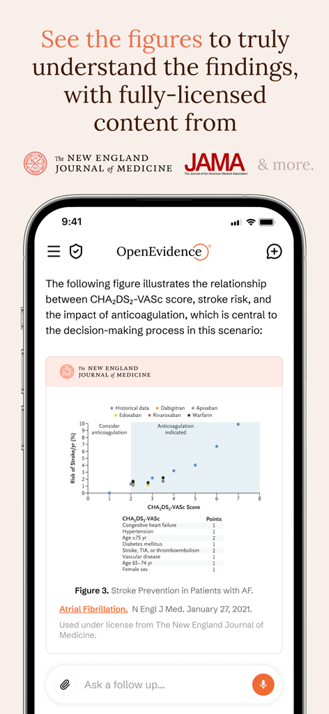 OpenEvidence - OpenEvidence mobile app displaying a licensed research figure from the New England Journal of Medicine
