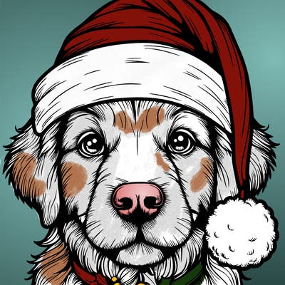 realistic dog with a christmas hat