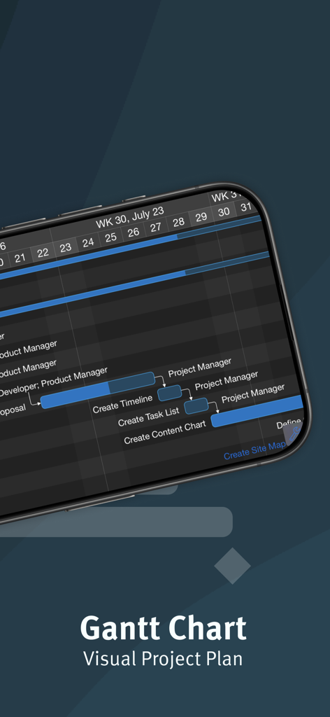 Merlin Project: Gantt + Kanban - Gantt chart visual project plan on an iPhone in landscape view