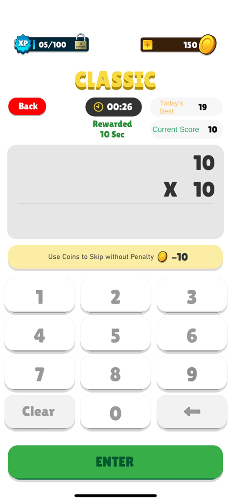 Quick Math Daily - Quick Math Daily classic mode interface showing a multiplication problem and numerical keypad
