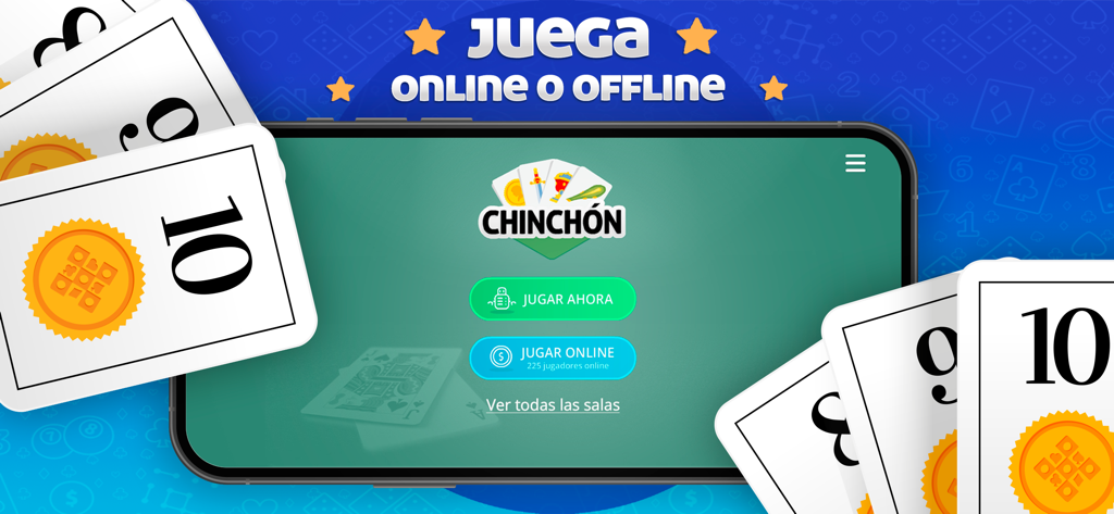Chinchón  - Juego de Cartas - オンラインまたはオフラインでプレイするオプションのあるチンチョンカードゲームアプリのメインメニュー。