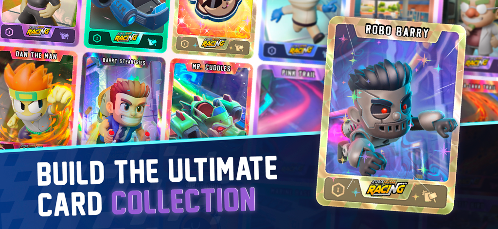Jetpack Joyride Racing - Una muestra de cartas de personajes coleccionables en Jetpack Joyride Racing con Robo Barry y Barry Steakfries