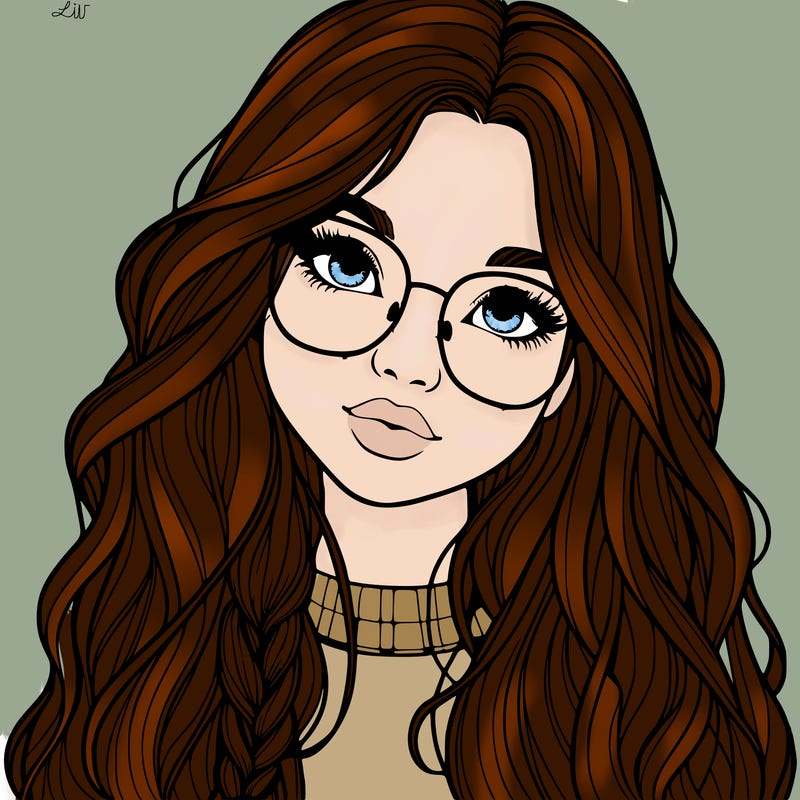 girl with long hair and freckles and glasses realistic