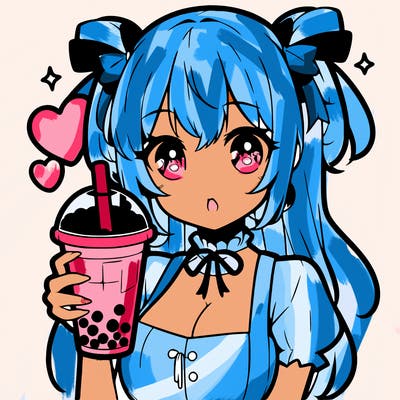 anime girl holding boba milk tea