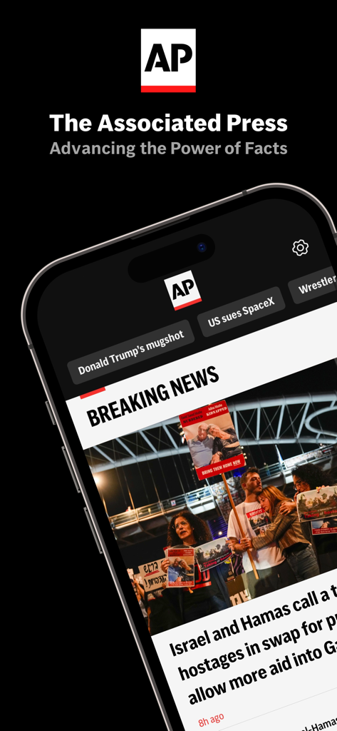 AP News - Interfaz de la aplicación móvil AP News en la pantalla de un teléfono inteligente que muestra noticias de última hora y temas de actualidad