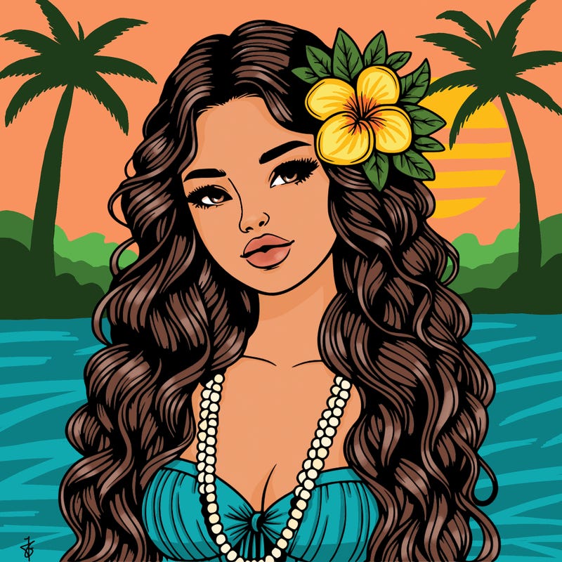 realistic beautiful hawaiian woman,long dress,haku lei, lips