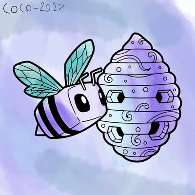 a minecraft bee next to a hive