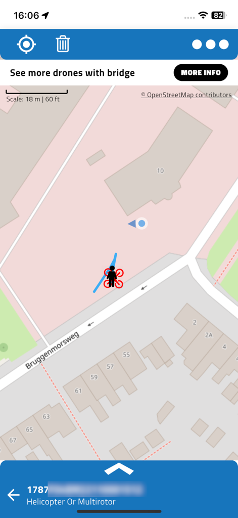 DroneScout pro - DroneScout pro app interface showing a drone detected on a map with its flight path