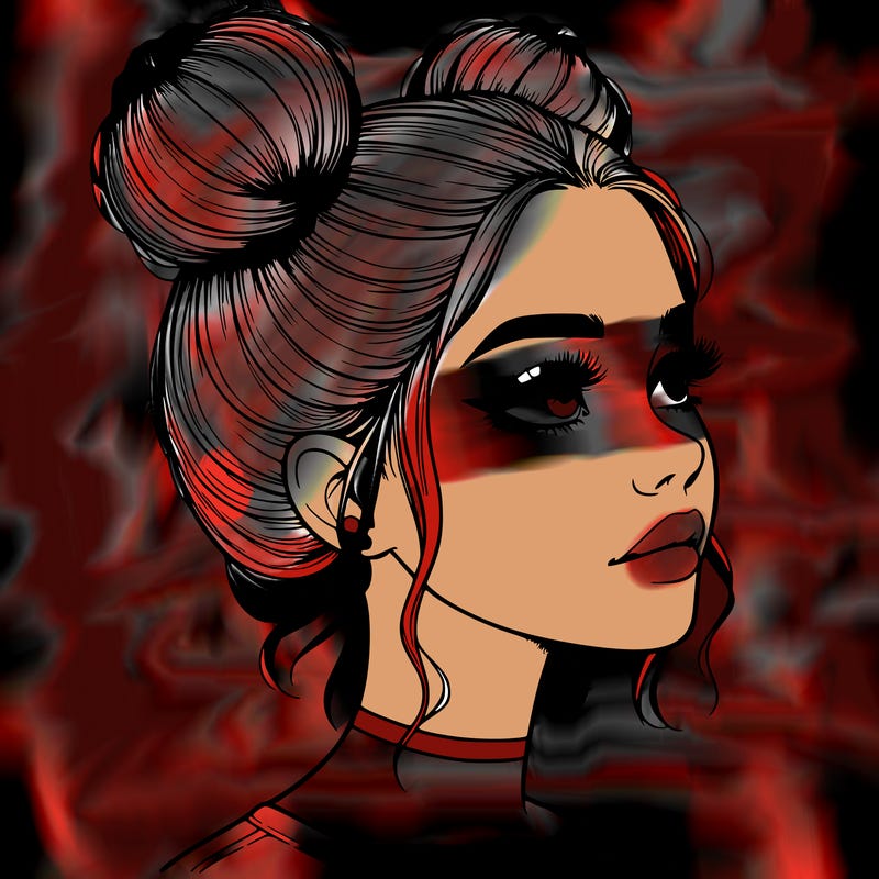 realistic girl with buns on the top of her head