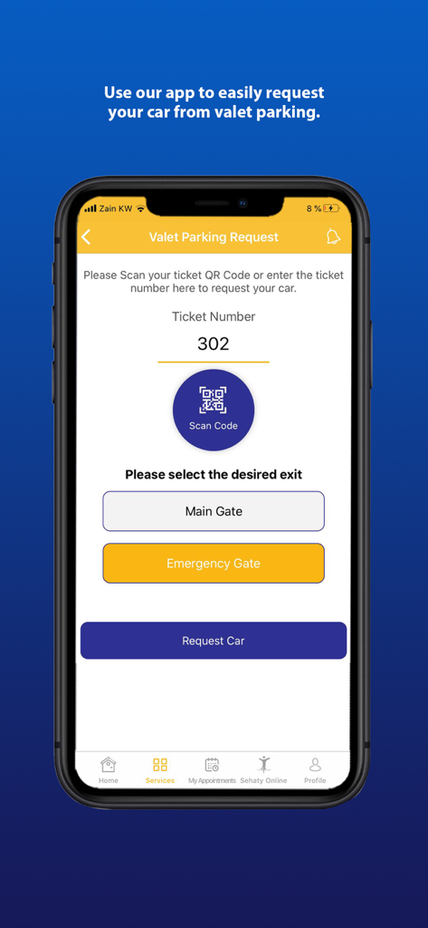 Dar Al Shifa - Dar Al Shifa app valet parking request screen