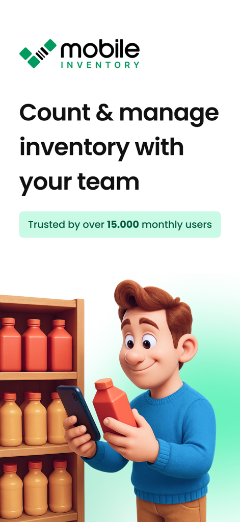 Mobile Inventory: Scan & Track - Man using a smartphone to scan products on a shelf for inventory tracking