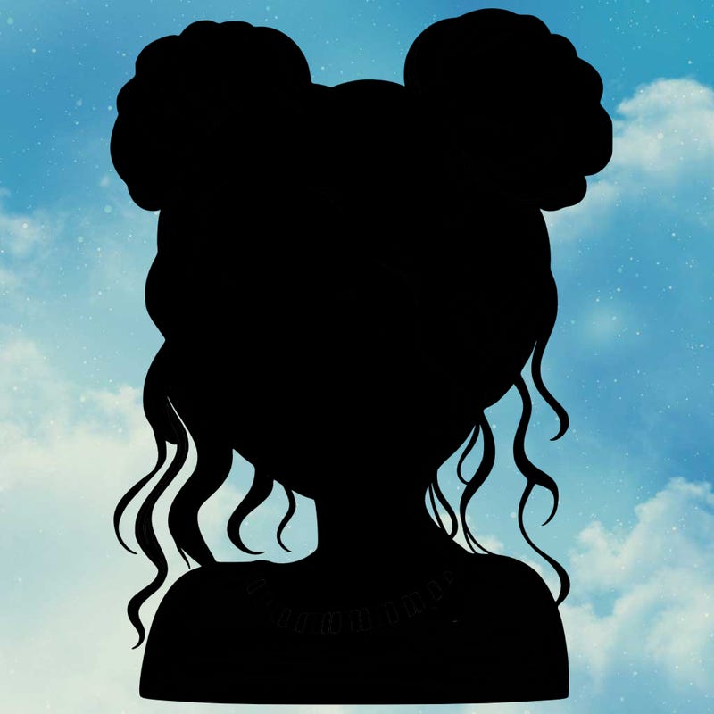 realistic girl with two buns in her hair