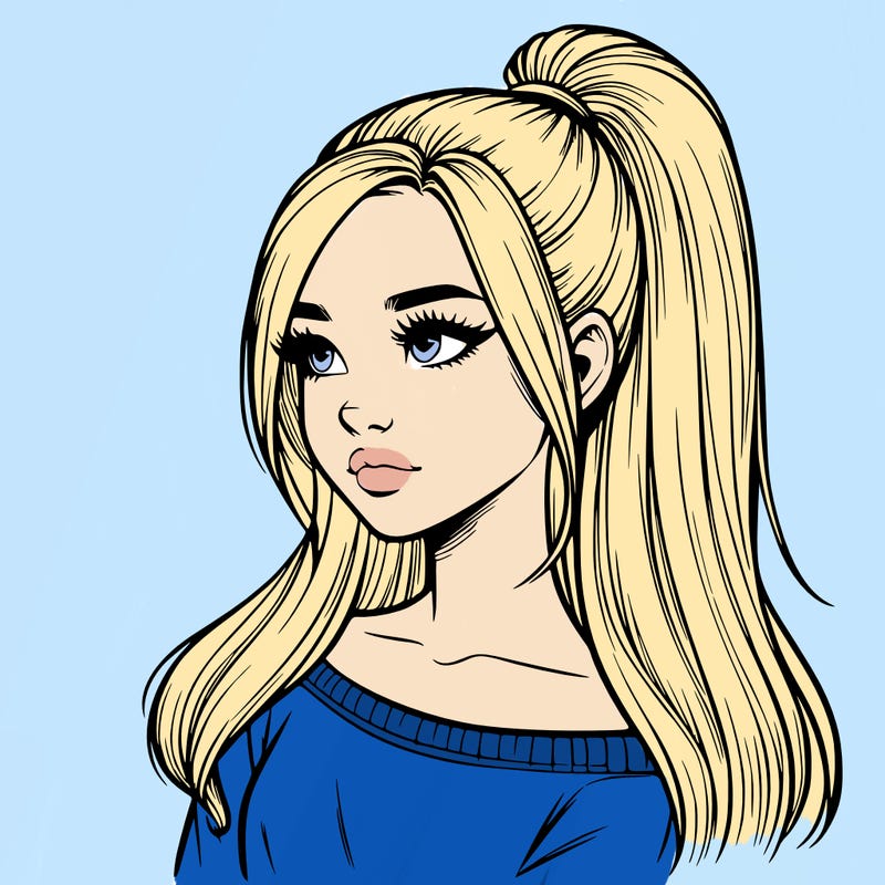 realistic girl with a high ponytail