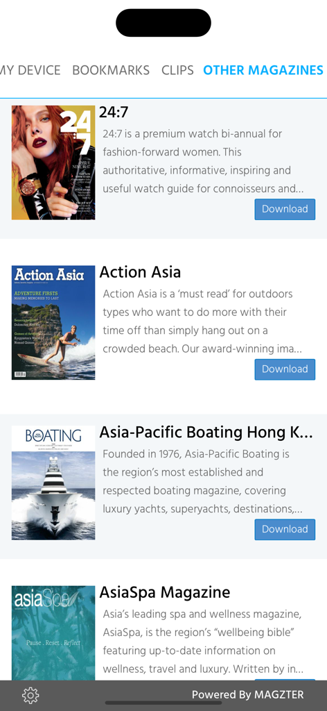 List of related Asian lifestyle and luxury magazines in the Magzter app interface