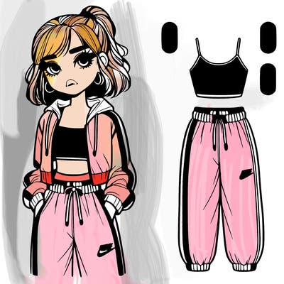 cute nike drip on realistic girl with sweat pants and crop top