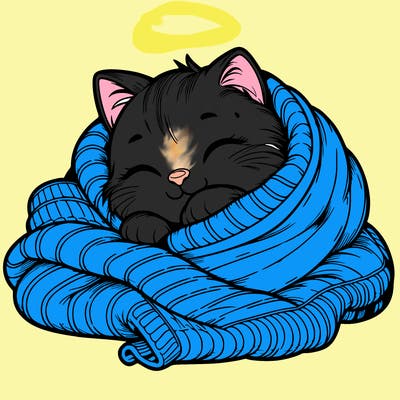 realistic cozy cat in a blanket