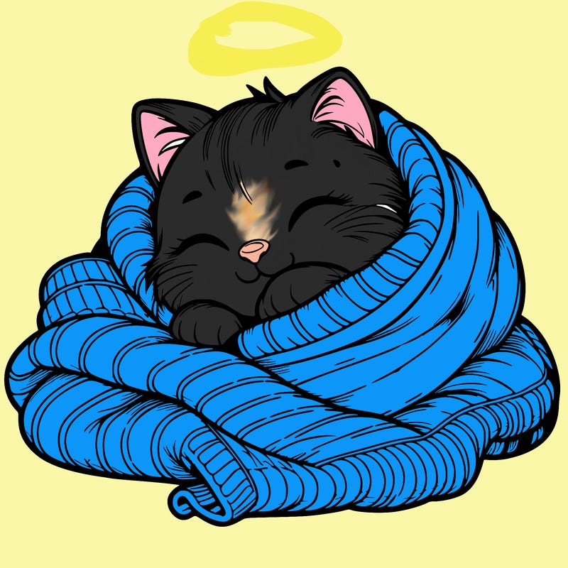 realistic cozy cat in a blanket