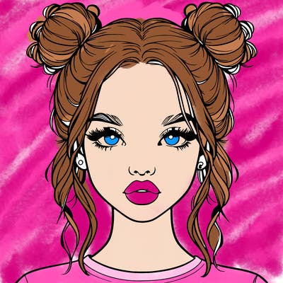 realistic girl with two buns in hair and lips