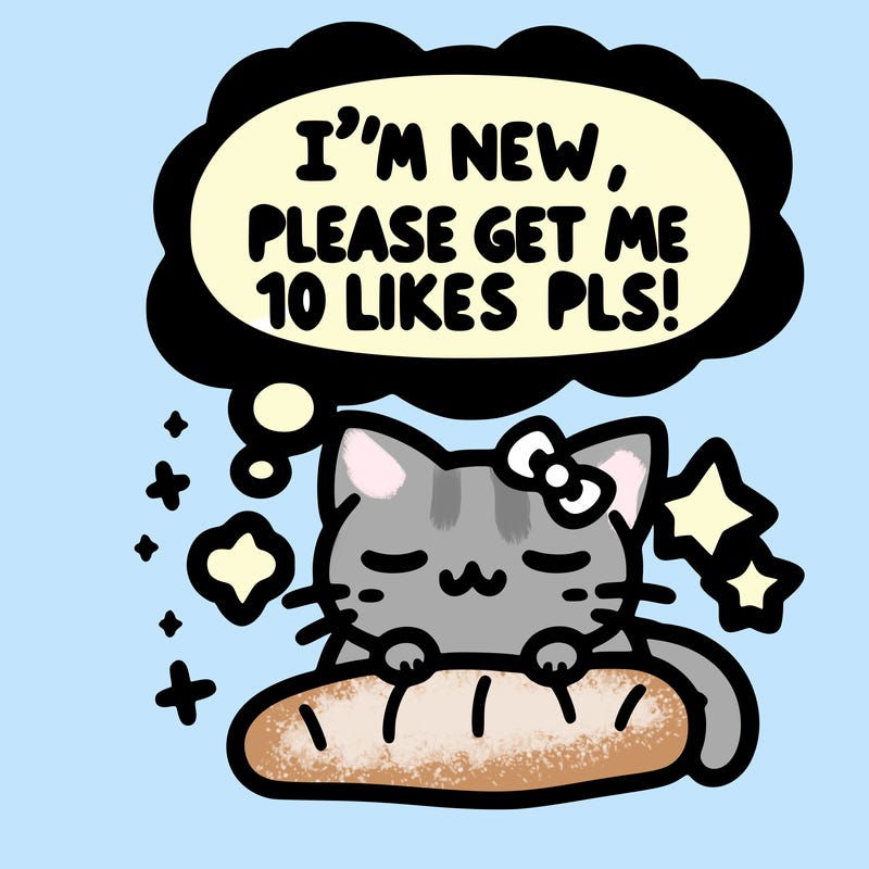 kitty taking a nap dream talking and saying "i'm new, please get me at least 10 likes pls!!"