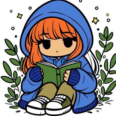 girl in oversized hoodie reading a book