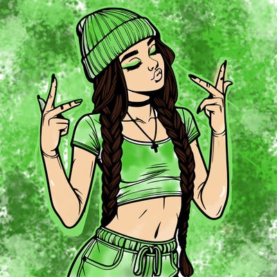 realistic teenage girl with braids and a beanie and crop top doing 🫶🏼