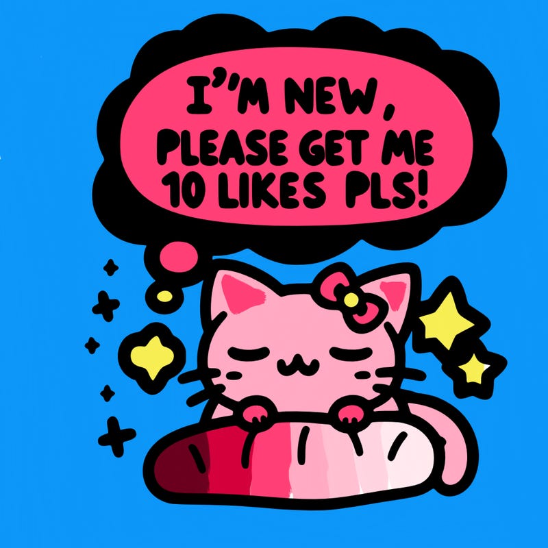 kitty taking a nap dream talking and saying "i'm new, please get me at least 10 likes pls!!"