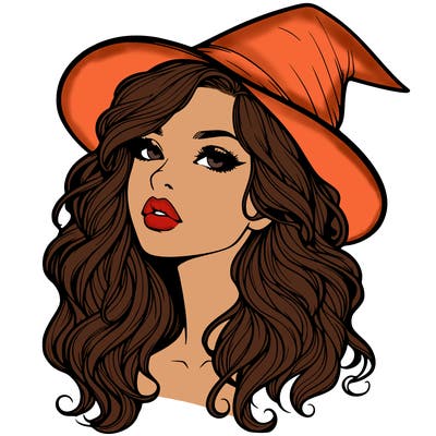 realistic witch girl with wavy hair and lips