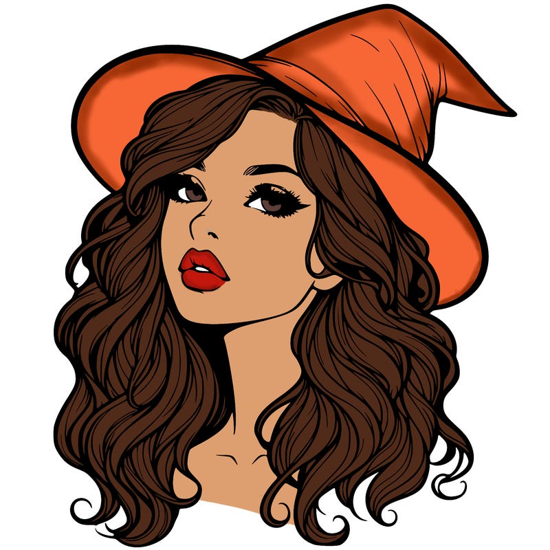 realistic witch girl with wavy hair and lips