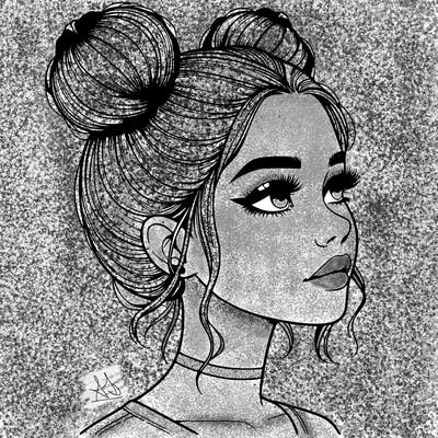 realistic girl with buns on the top of her head