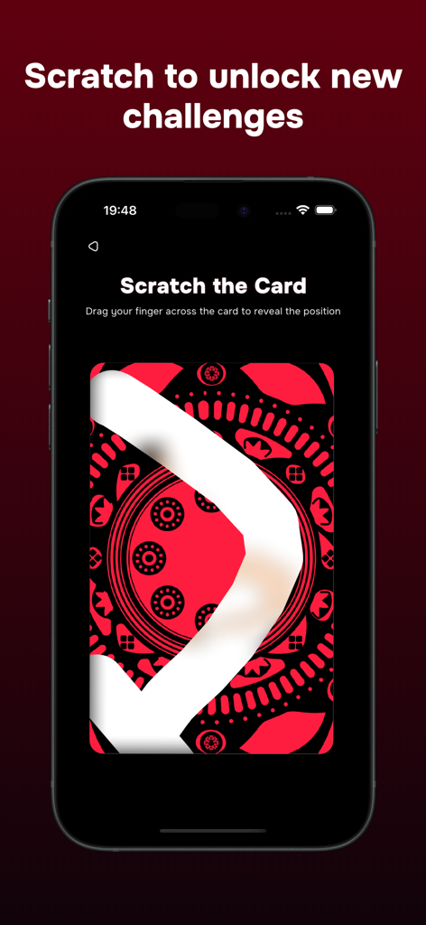 Heat: Couple Game for Adults - Uno schermo di smartphone che mostra la funzione gratta e vinci nell'app Heat per coppie, per sbloccare nuove sfide.