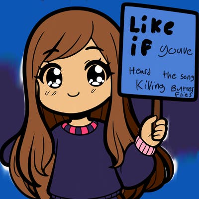 girl with long hair holding a big sign