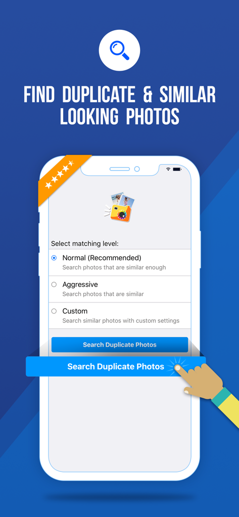 Duplicate Photos Fixer - Interface of the Duplicate Photos Fixer app showing options to find duplicate and similar looking photos on an iPhone.