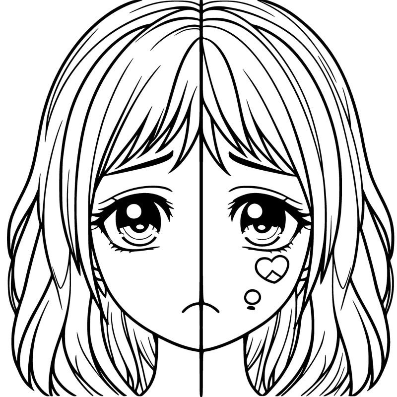 realistic girl with two sides one sad one happy