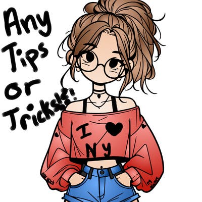 girl with a messy ponytail glasses a baggy crop top and jean shorts
