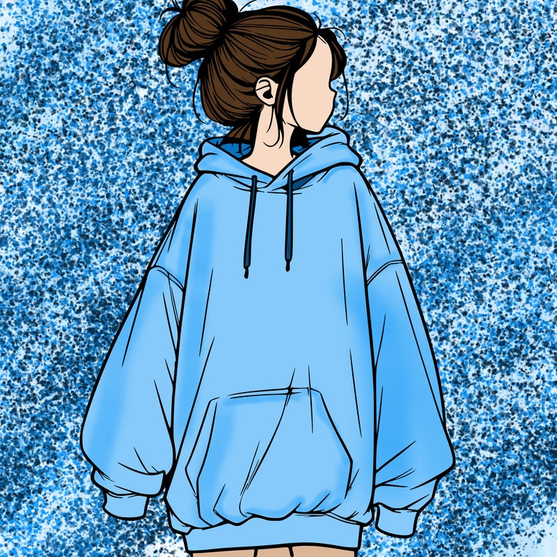 realistic girl with a oversized sweatshirt on and a bun