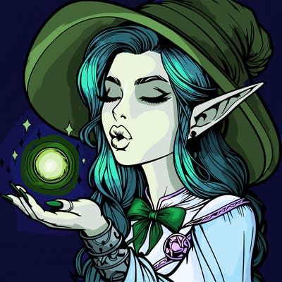 realistic elf casting a spell with lips