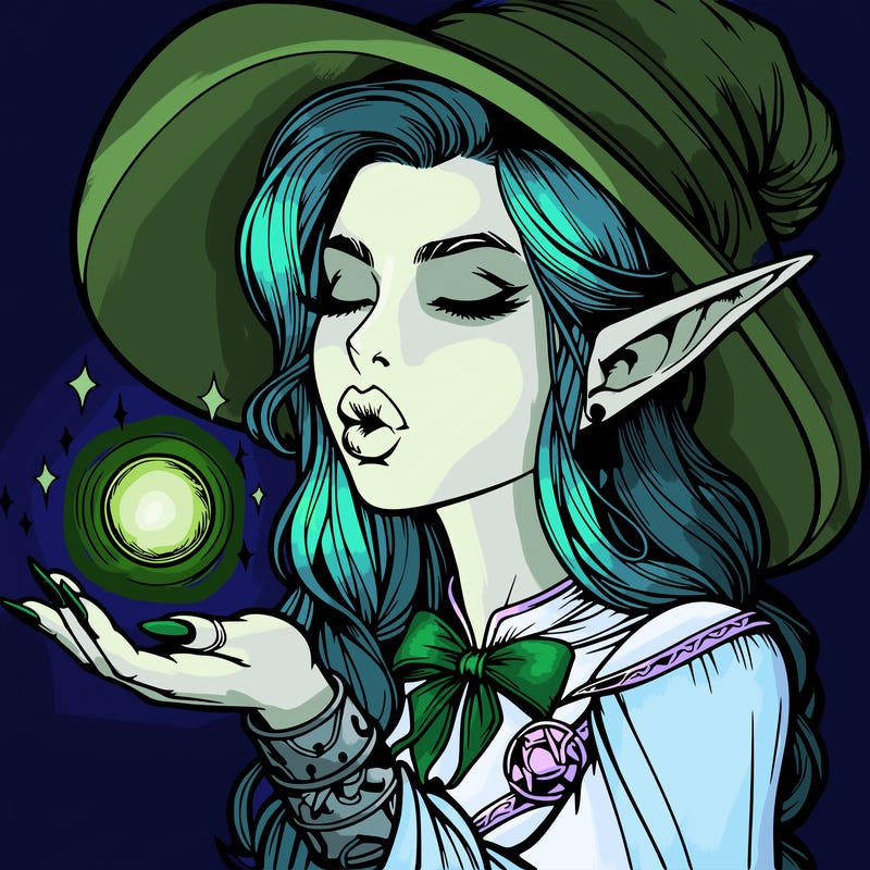 realistic elf casting a spell with lips