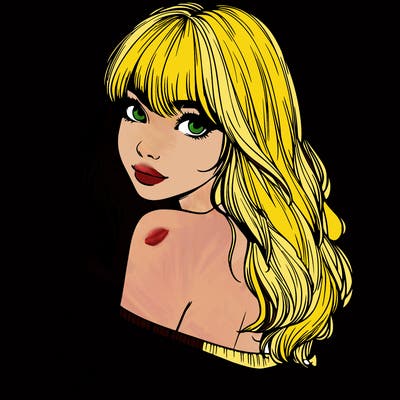 realistic girl with bangs looking over her shoulder