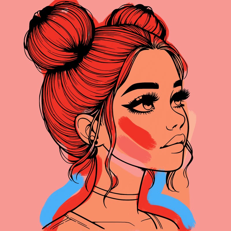realistic girl with buns on the top of her head
