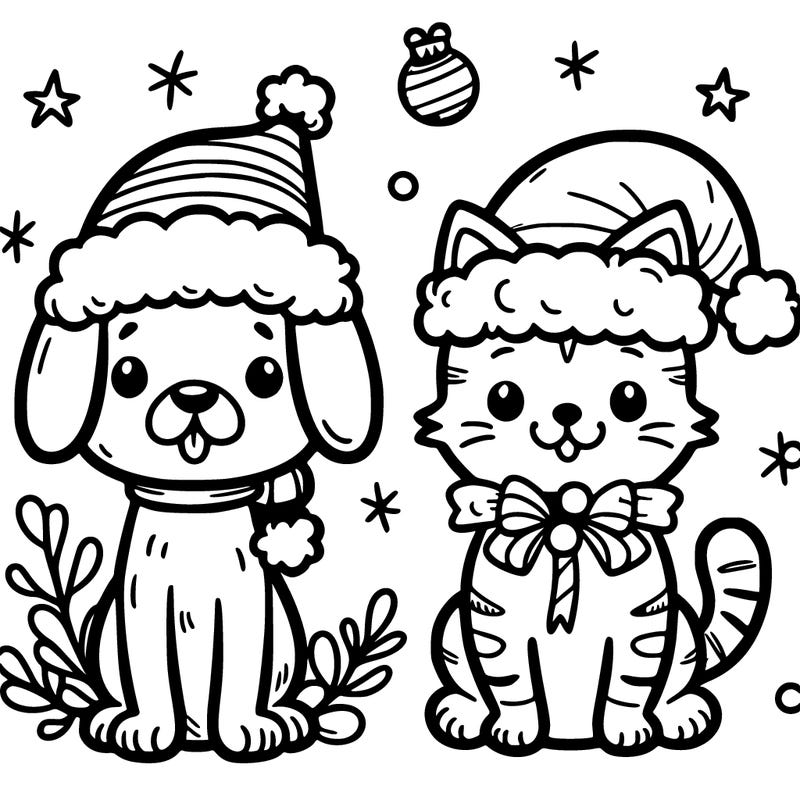 cute christmas dog and cat
