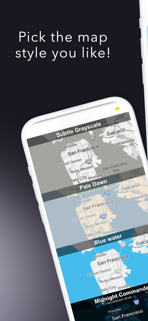 Una interfaz móvil que muestra diferentes opciones de estilo de mapa para una aplicación localizadora de torres celulares