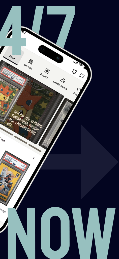 Veriswap - Veriswap mobile app interface displaying a feed of graded trading cards