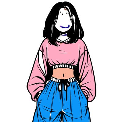 realistic girl faceless with baggy pants and a crop top
