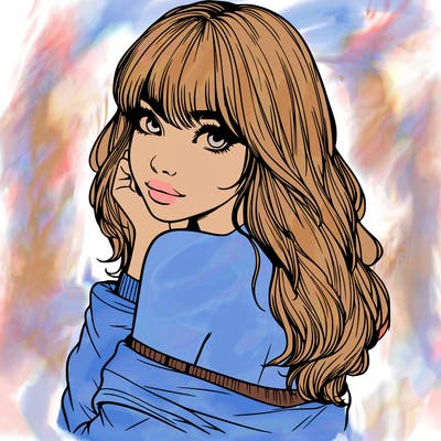 realistic girl with bangs looking over her shoulder