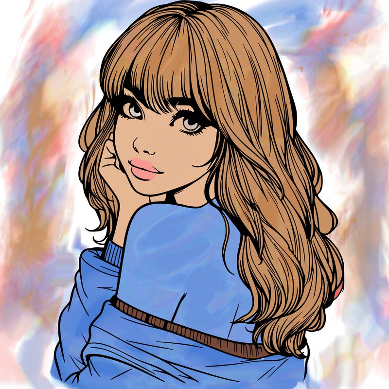 realistic girl with bangs looking over her shoulder