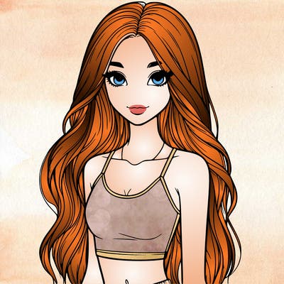 realistic girl with long hair with a crop top