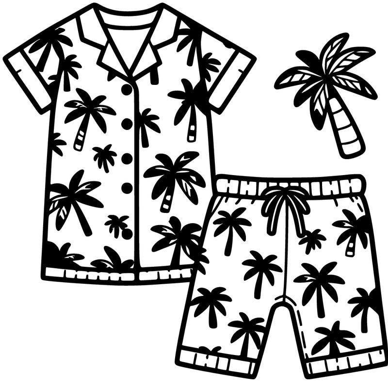 short sleeves pajamas with lots of palm trees on it