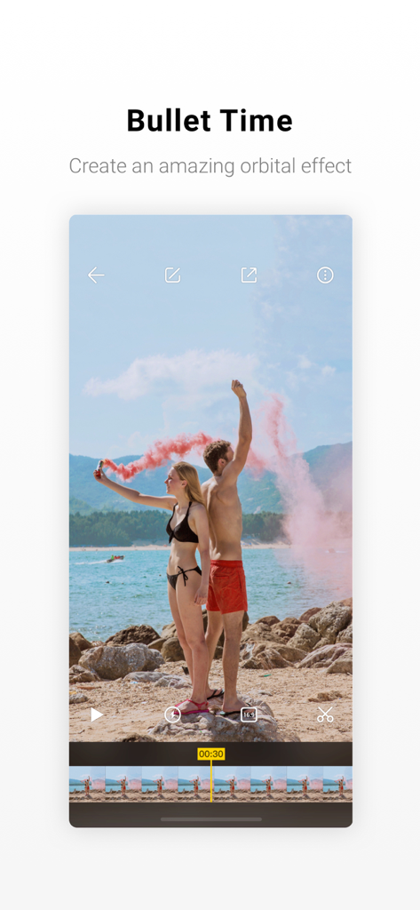 Insta360 ONE X - Insta360 ONE X app interface showing the Bullet Time orbital effect editing feature
